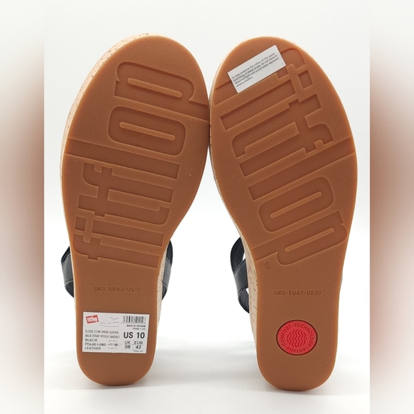 FitFlop Eloise Wedge Sandals Women's Black Leather Cork-Wrap Back-Strap Size 10 - Picture 9 of 9